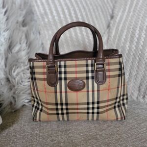 Burberry Nova Check Shadow Horse Handbag Brown Leather Canvas